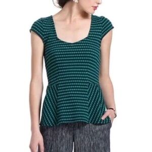 Anthropologie Postmark Green and Navy Peplum Top